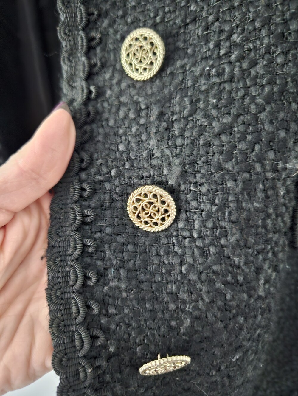 ZARA Black Textured Tweed Military Style Jacket Gold Filigree Buttons Size S - Picture 7 of 9